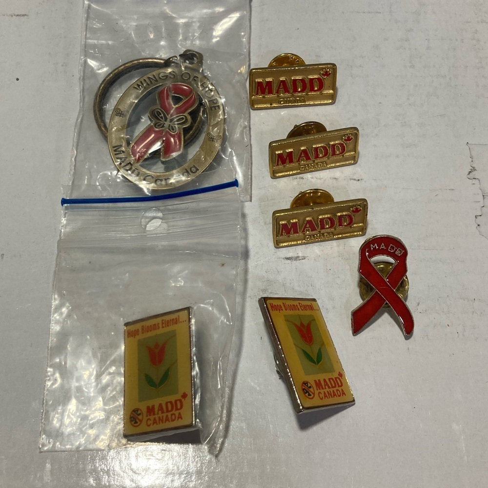 MADD mothers against drunk driving pins & keychain